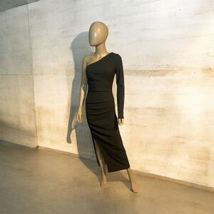 Zara Dark Olive  One-Shoulder Dress